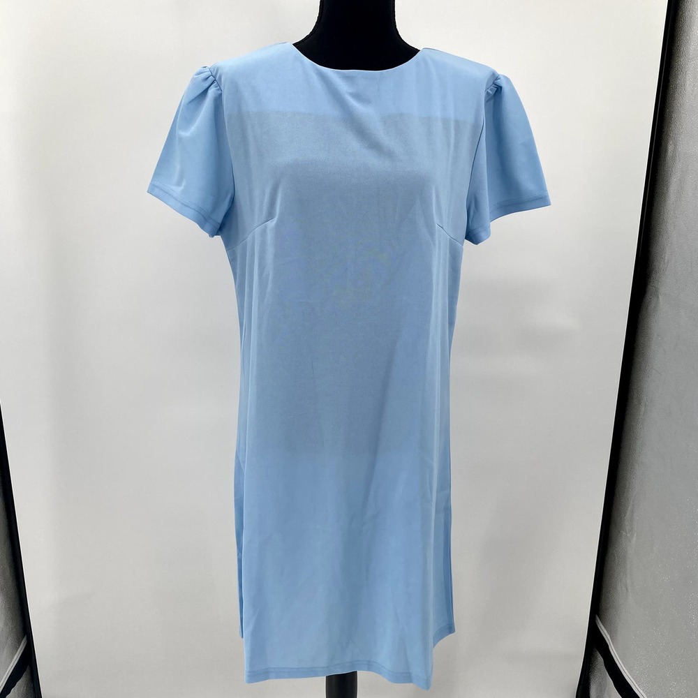 Paintcolors Baby Blue Women's Short Sleeve Crew Neck Shift Dress Size L NWT